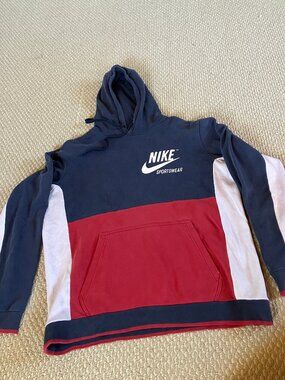 MEN's Large Nike ARCHIVE PULLOVER HOODIE Sweatshirt Red White Blue